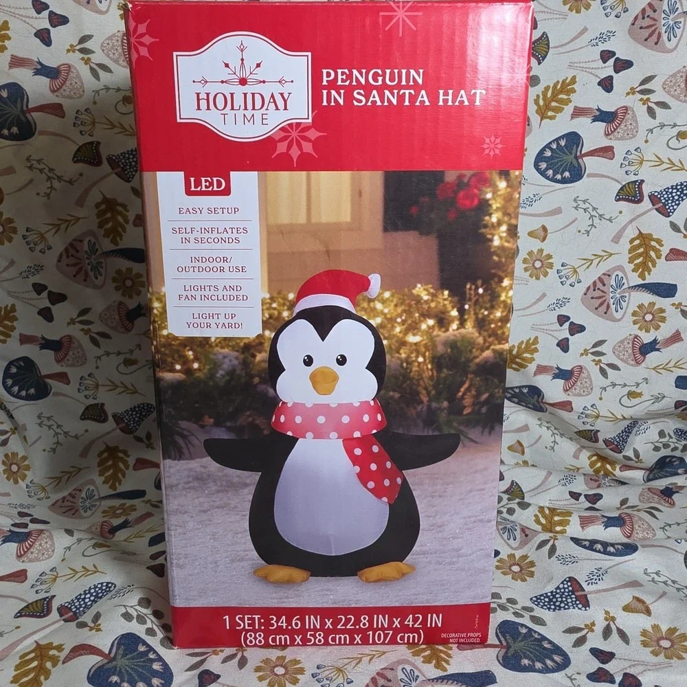 Holiday Time 3.5ft Penguin Inflatable Christmas Decor Black White LED Airblown